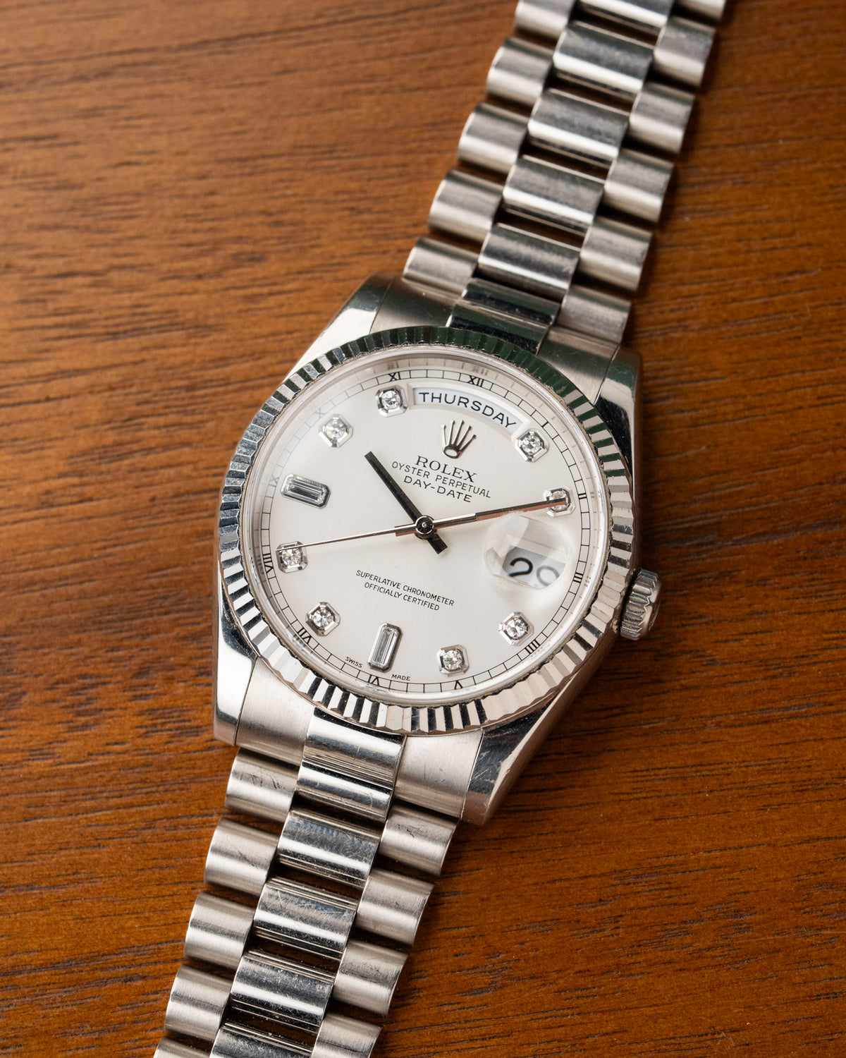 Rolex Day-Date 118239 18k white gold diamond silver dial President bracelet – photo 1