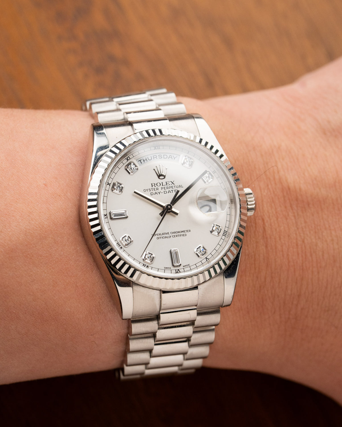 Rolex Day-Date 118239 18k white gold diamond silver dial President bracelet – photo 9