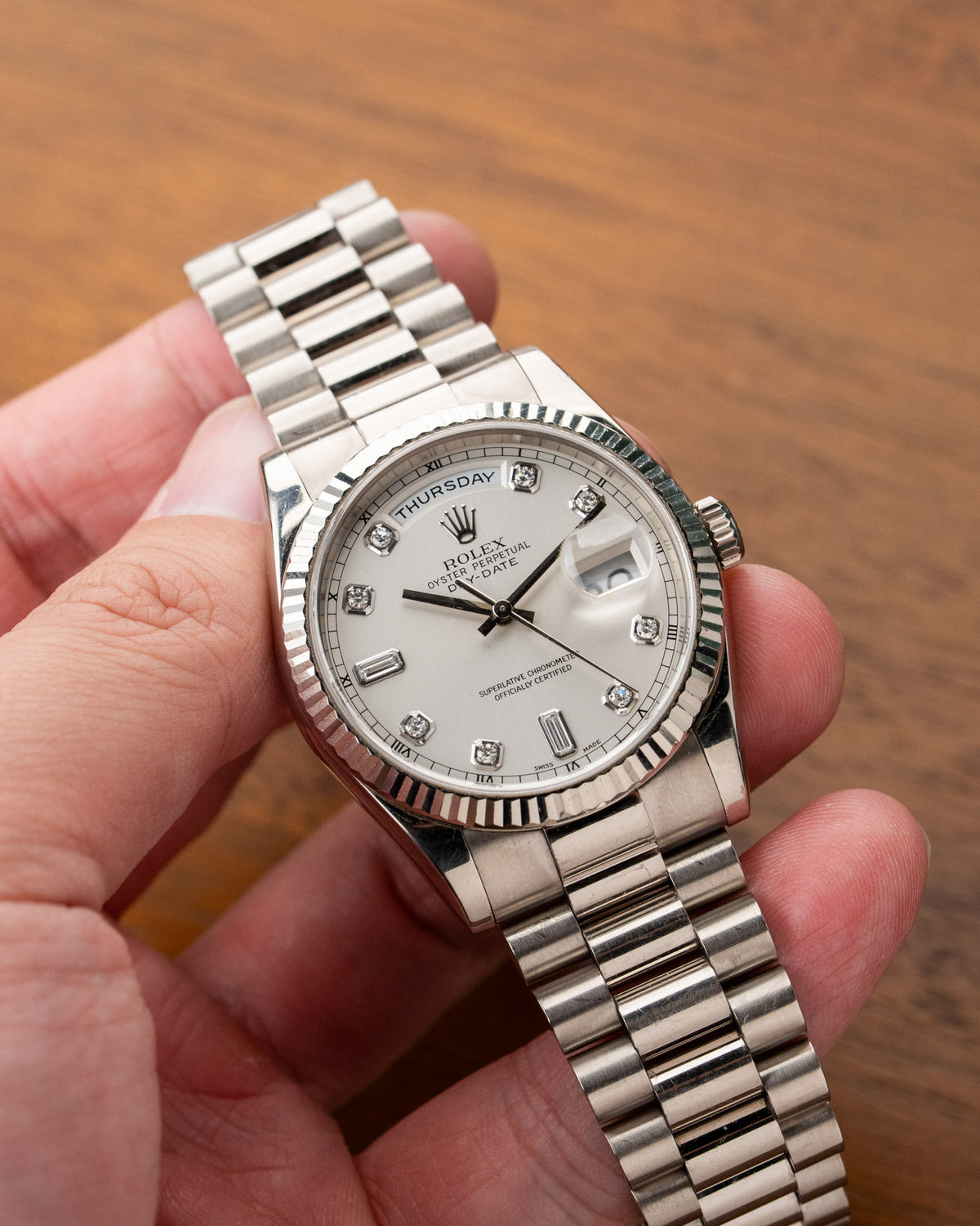Rolex Day-Date 118239 18k white gold diamond silver dial President bracelet – photo 3
