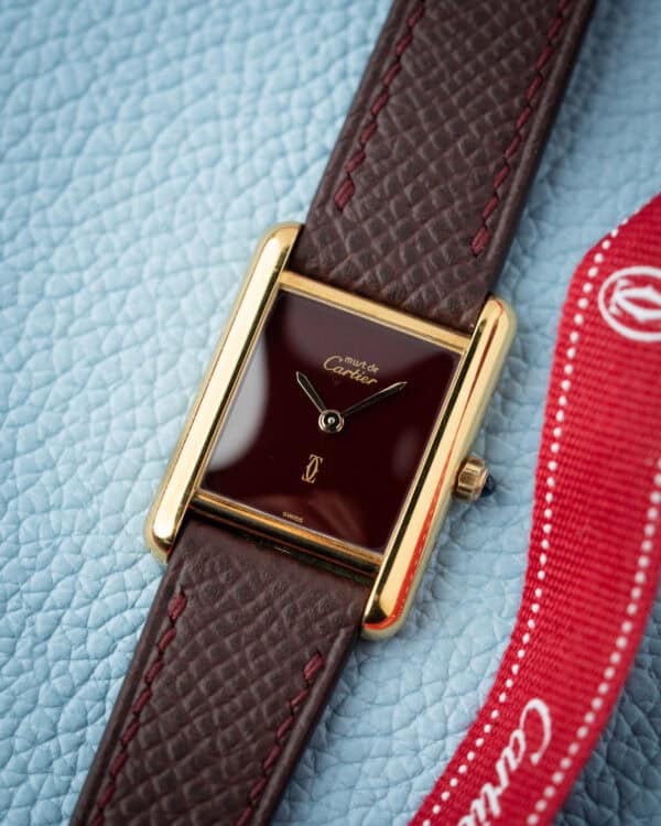 Cartier Tank Burgundy SM Gold Plated Hero