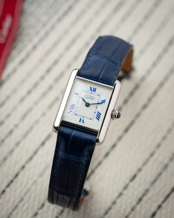 Cartier Tank Stirling Silver Blue 2416 Full Set Hero